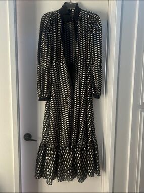 zara satin striped dress Zara Gold and Black Striped Satin Effect Midi Long